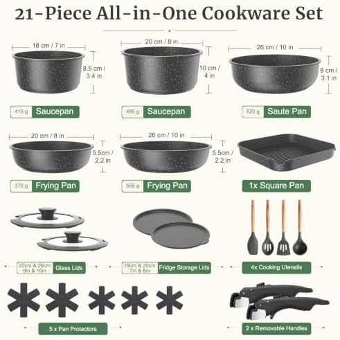 YASHE 21Pcs Nonstick Pots and Pans Set with Removable Handles, Oven Safe - Image 2
