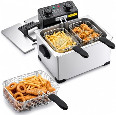 VEVOR Commercial Deep Fryer, Stainless Steel Countertop Fryer with Baskets & Lids, Temp Control, Overheat Protection, for Commercial Restaurant, Single Fryer-9.5Qt by VEVOR