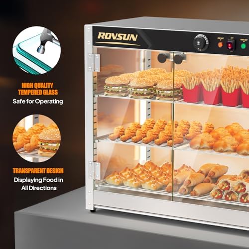 ROVSUN 3-Tier Commercial Food Warmer, 27" Pizza Warmer Food Warmer Display with LED Adjustable Lighting Glass Door Removable Shelves, Countertop Electric Food Warmer for Buffet Restaurant 110V 800W - Image 5