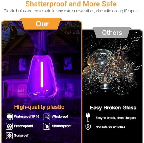 Purple Outdoor halloween String Lights, ST38 26FT LED Patio Lights with 12+1 Shatterproof Edison Bulbs,UL Waterproof Connectable Hanging Lights for Halloween Spooky Party Christmas Garden Porch Decor - Image 6