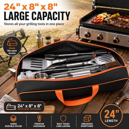 Grill Utensil Storage Bag, 24"" x 8"" x 8" Spacious Handy Grill Bag for BBQ and Grilling Tools, Waterproof Oxford Fabric Grill Tool Storage Bag, accessories storage Compatible with Blackstone - Image 2