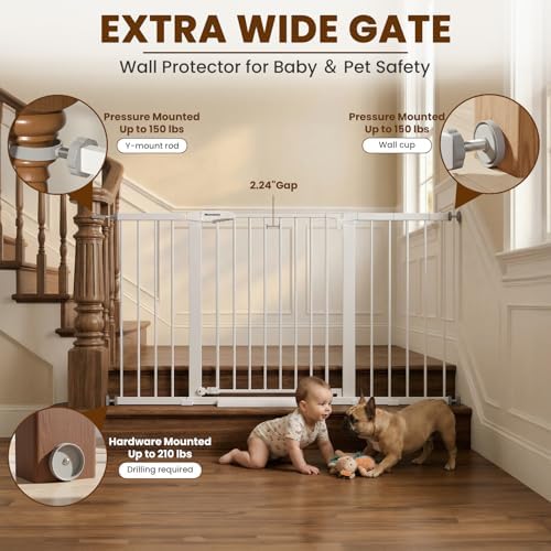 Mumeasy 29.7-57" Extra Wide Baby Gate, Auto Close Large Dog Gate for Doorways, No Drilling Pressure Mounted Pet Safety Gate for Stairs, Easy Walk Through Child Gate for Hallways, House, Indoor, White - Image 3