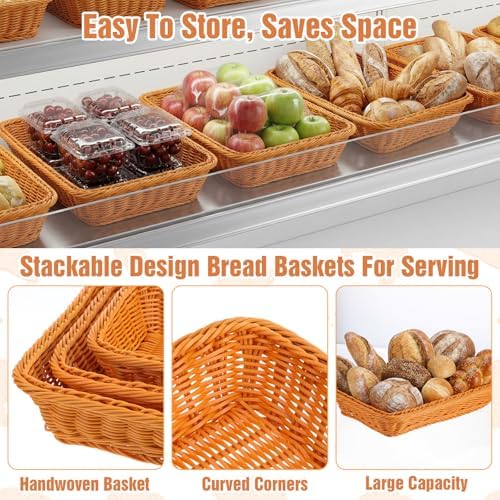 3-Piece Wicker Basket Set, Rectangular Rattan Trays for Serving Bread, Fruit, Vegetables & Snacks - Decorative Display for Kitchen, Restaurant, Home (Multiple Sizes) - Image 3
