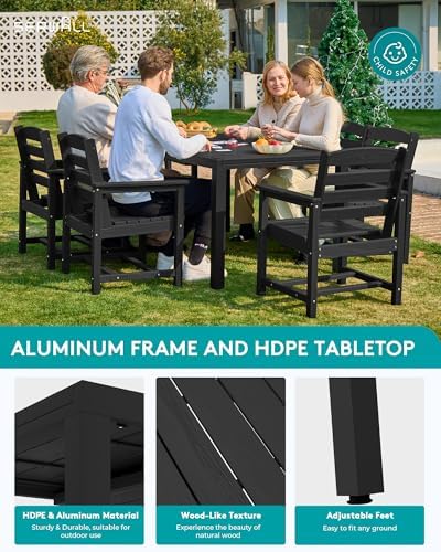 SERWALL HDPE and Aluminum Outdoor Dining Set for 8, Black - Image 3