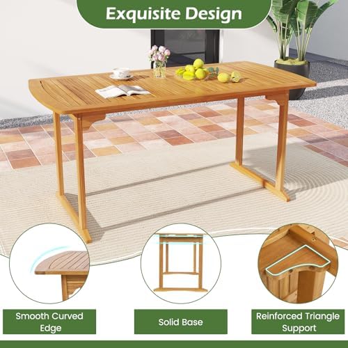 Tangkula 6 Pieces Outdoor Acacia Wood Dining Set, Rectangle Patio Dining Table with Umbrella Hole and 4 Cushioned Chairs and Bench, for Backyard Garden Poolside Deck - Image 7
