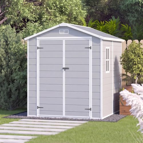 Aoxun 6x8 FT Outdoor Storage Shed, Outdoor Resin Shed with Floor, Gray by Aoxun