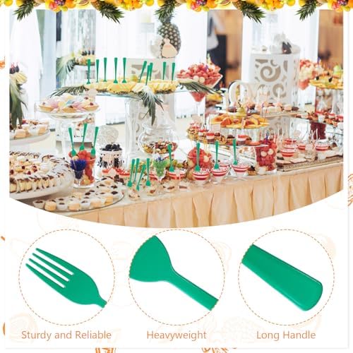 60 Pcs Green Disposable Plastic Forks Cutlery Heavy Duty Dinnerware Plastic Silverware Flatware for Home Office School Party Picnics Restaurant Outdoor Events or Every Day Use (Green) - Image 3