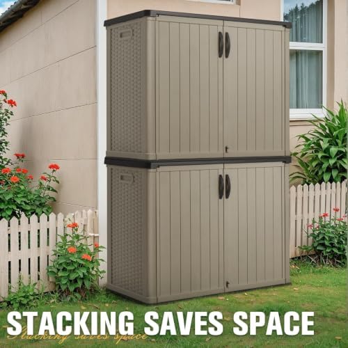 Greesum 26 CUFT Outdoor Storage Cabinet with 2 Lockable Doors, Beige - Image 5