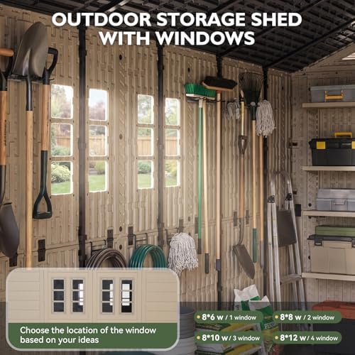 Aoxun 8x12 Ft Outdoor Storage Shed with Floor, Large Resin Outdoor Shed with Lockable Door & Windows, Garden HDPE Sheds for Lawn Tools, Pool Supplies & Bikes - Image 5