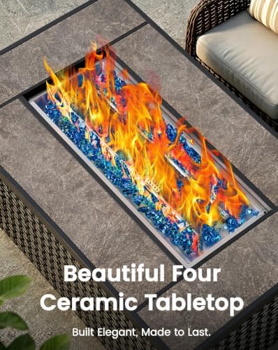 Ciays 43" Propane Fire Table, with Ceramic Top, Wind Guard, Lid, Glass Rock - Image 3