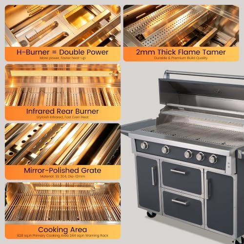 49" Stainless Steel Grey Grill, 4 Burners & Infrared Burner, Natural Gas - Image 5