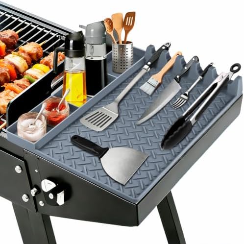 Silicone Grill Mat for Blackstone Griddle Accessories,16x11.5 Inch BBQ Griddle Mat with Drip Pad,Thickened Heat Resistant Side Mats for Outdoor Kitchen,Gifts for Men(Gray) by Koniya