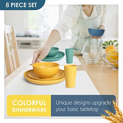 Teivio 32-Piece Plates and Bowls Sets for 8, Wheat Straw Dinnerware Sets - Image 5