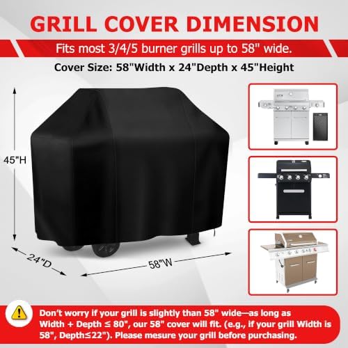 i COVER Grill Cover, 58 inch BBQ Grill Cover for Outdoor Grill, Anti-UV & Fade Resistant Gas Grill Cover, Waterproof Barbecue Grill Covers for Weber, Char-Broil, Nexgrill and More, Black - Image 2