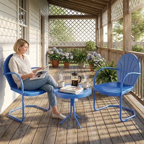 Outdoor 3-Piece Metal Bistro Set, Patio Conversation Set of 2,Blue - Image 3