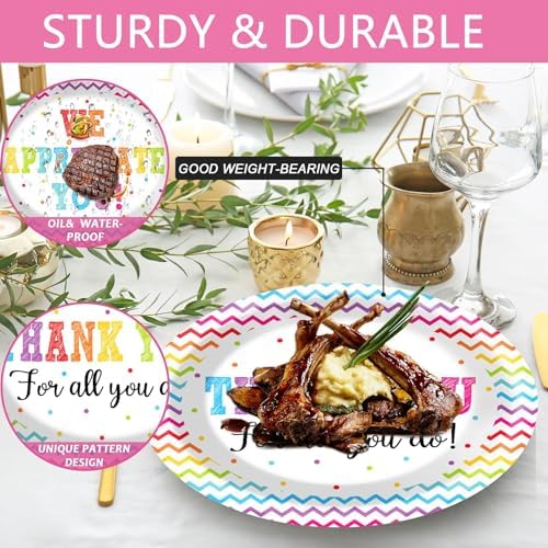 50 PCS Thank You Oval Paper Plates Large 11” Disposable We Appreciate You Party Decorations Volunteer Teacher Appreciation Supplies Favor Be Thankful to Teacher Grilling Gifts Party Tableware Set - Image 4