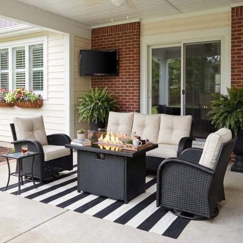 LayinSun 5 Pieces Outdoor Patio Furniture Set with Fire Pit Table by LayinSun