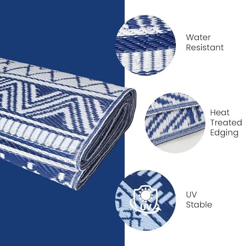 Outdoor Rug 5 x8 ft, Plastic Rug for Patio, Navy & White - Image 6