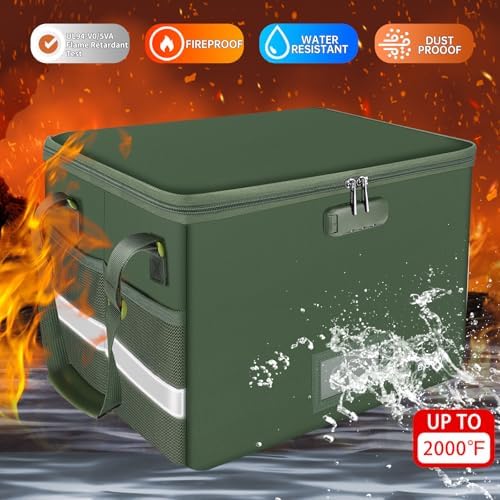 ENGPOW File Box with Lock, Fireproof Document Box with Pockets, Collapsible File Organizer Filing Storage Cabinet with Handle, Portable Home Office Safe for Hanging Letter/Legal Folders,Green,2 Pack - Image 3
