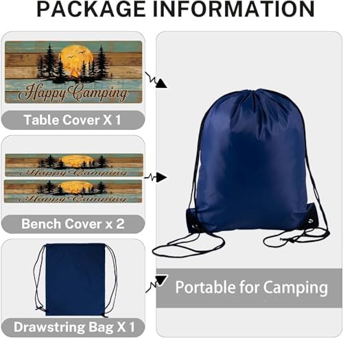 CAPSCEOLL Fitted Picnic Table Cover with Bench Covers 8ft - Camping Fire - Image 4