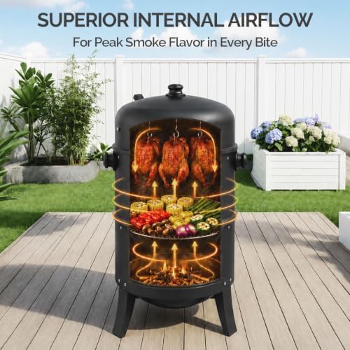 VINGLI 18 Inch Multi-Layer Charcoal BBQ Smoker Grill, Heavy Duty Round Grill, Vertical Smoker with Thermometer, for Outdoor Cooking, Patio, Parties, Backyard - Image 3