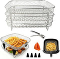 Air Fryer Accessories 9-Pcs – 8.1" Square 3-Tier Stackable Dehydrator Racks for Cosori, Instant Vortex, and Ninja Foodi Grill – 304 Stainless Steel Grill Rack Compatible with 6-8QT Air Fryer, Oven by Unknown
