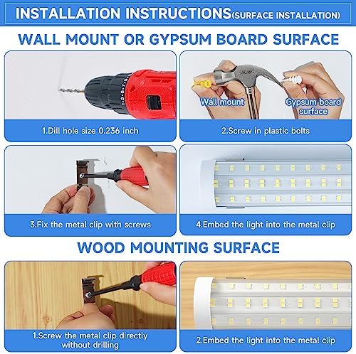 Phiwicsh 8FT U Shape 125W Integrated Tube Bright LED Light, 6500K Clear White, 20000LM - Flush Mount/Hanging Linkable LED Ceiling Lights for Garage, Plug&Play, 6 Pack - Image 6