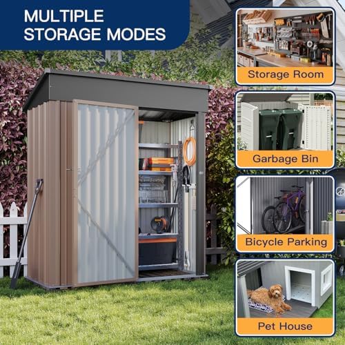 Aoxun 5x2.7 FT Shed Outdoor Storage Shed Brown - Image 4
