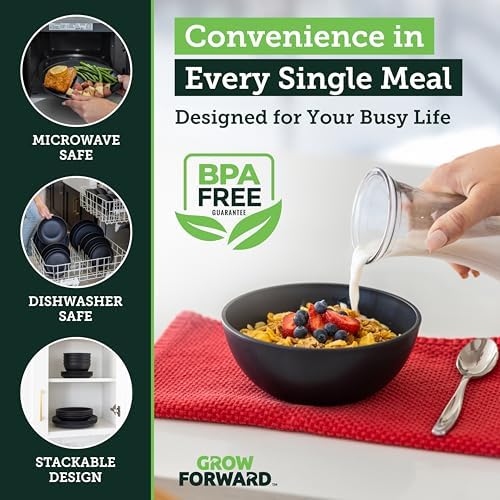 Grow Forward 16-piece Premium Wheat Straw Dinnerware Sets for 4 - Unbreakable Dishwasher & Microwave Safe Plastic Plates and Bowls Sets - Patio, Outdoors, RV, Camping Dishes - Midnight - Image 6