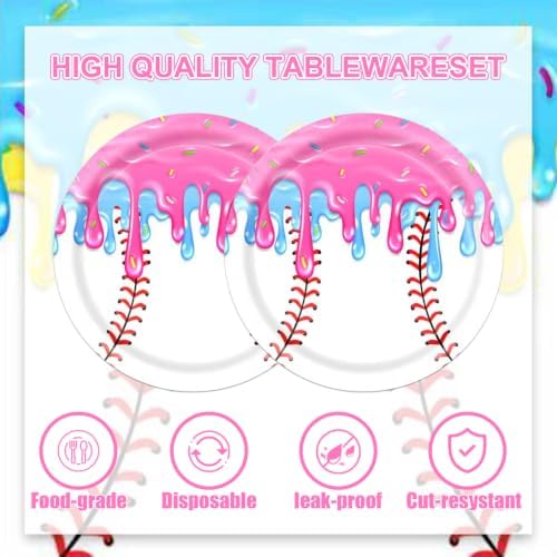 40pcs Ice Cream Drip Baseball Party Supplies Ice Cream Ball Plates and Napkins for Team Sport Birthday Supplies,Suitable for 20 Guests - Image 4