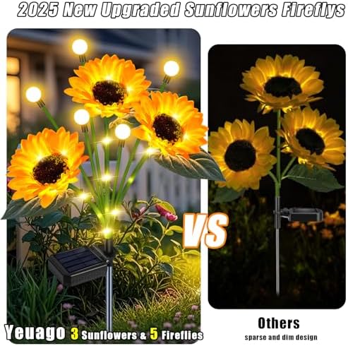 6 Pack Solar Sunflowers with Firefly Lights Garden Decor Gifts - Image 7