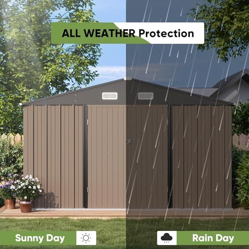 Patiowell 10x10 FT Outdoor Storage Shed with Floor Frame, Brown - Image 5