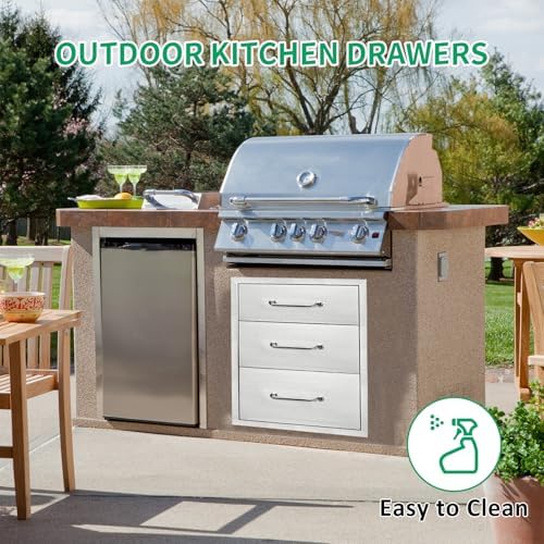 Outdoor Kitchen Drawers 18" W x 23" H x 21" D Stainless Steel Triple Drawers with Ergonomic Handle for BBQ Island, Patio Grill Station & Outdoor Kitchen Cabinets - Image 5
