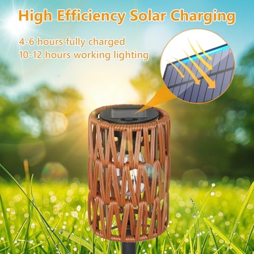 Solar Outdoor Floor Lamp Waterproof, Cordless Outdoor Lamps for Patio with Shelves Plant Stand, Rattan Solar Lamp for Outside, Wireless Outdoor Light for Yard Garden Deck Porch Decor - Image 6