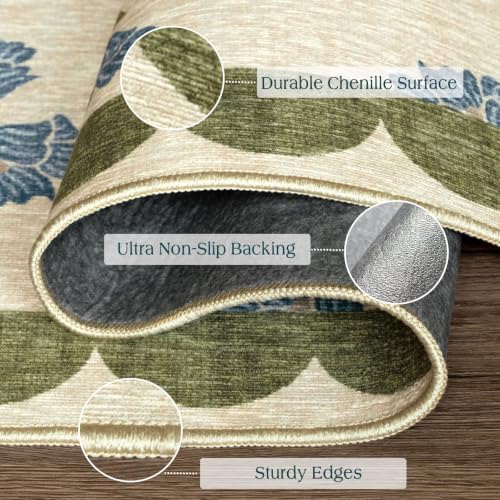Front Door Mat Indoor Entrance - 2x4.3 Ft Floral Washable Layered Doormat Outdoor Entrance Porch Rug Non-Slip Sage Blue Boho Runner Rug for Kitchen Hallway Bedroom Laundry Room Porch Decor - Image 3
