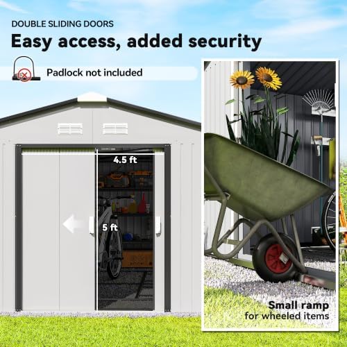 Outsunny 11' x 13' Outdoor Storage Shed Garden Tool Metal Shed White - Image 4