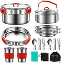 304 Stainless Steel Camping Cookware Set - Mess Kit with Pots, Pans, Kettle, Plates, Forks, Knives, Spoons for 2 People, Perfect for Camping, Picnic, RVs by Jorunhe