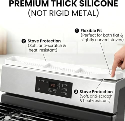 AWOKE Stove Top Shelf 30 Inch - Silicone Material Magnetic Shelf for The Stove - 3 Functional Partitions Kitchen Spice Rack Organizer - White - Image 4