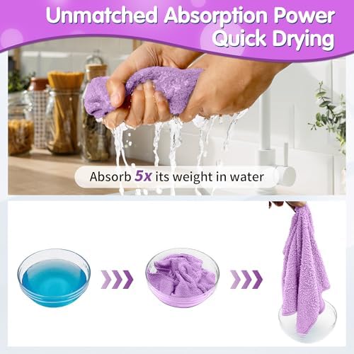 FIXSMITH Purple Microfiber Cleaning Cloth -Pack of 12, Highly Absorbent Cleaning Rags, 16"X12" All Purpose Cleaning Towels for Housekeeping, Kitchen, Car, Lint Free and Reusable Microfiber Towels - Image 3