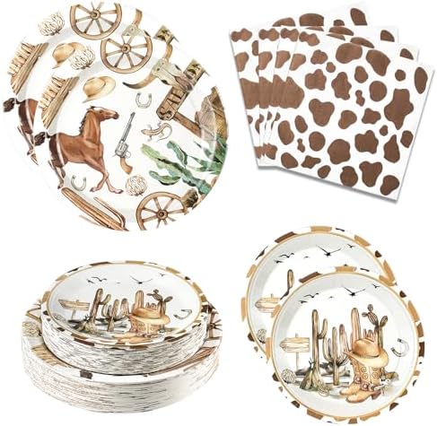 180PCS Cowboy Paper Plates and Napkins Party Supplies Serve 60 by Osonm