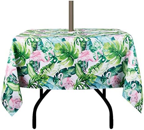 EHouseHome Outdoor Indoor 60inch SquareTablecloth with Umbrella Hole and Zipper, Waterproof Zippered Patio Table Cloths, Spring/Summer Table Covers for Backyard Circular Table/BBQs/Picnic by EHouseHome