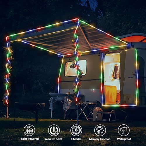 Solar Rope Lights, 66ft 200LED Solar String Lights, 8 Modes, Waterproof - Image 2