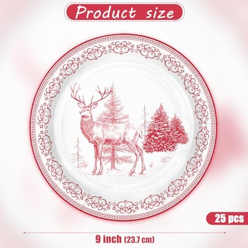 WRAPAHOLIC 25Pcs Christmas Paper Plates - 9 Inch Sketch Reindeer Disposable Plates Decorative Dinner Plates for Christmas Party Tableware Supplies Table Decor - Image 2
