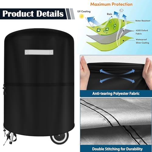 Grill Cover for Weber 22 Inch Charcoal Kettle- Waterproof BBQ Cover for Weber Char-Broil 22 Inch Charcoal Kettle Grills, Barbecue Kettle Grills Cover for Outdoor Grills, Fits 22" Webers Kettle Grills - Image 4