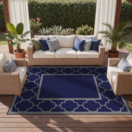 GENIMO Outdoor Rug, Waterproof Plastic Rugs for Patio, 8'x10' Blue Grey - Image 5