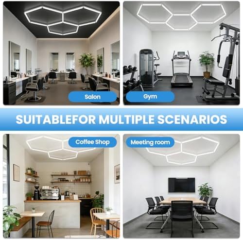 Hexagon Garage LED Ceiling Light 98W, 11700 Lumens, 6500K Ultra-Bright Expandable DIY Design Ideal for Auto Detailing, Workshops, Basements, Barber Shops, Gyms, and More (3 Pack) - Image 7