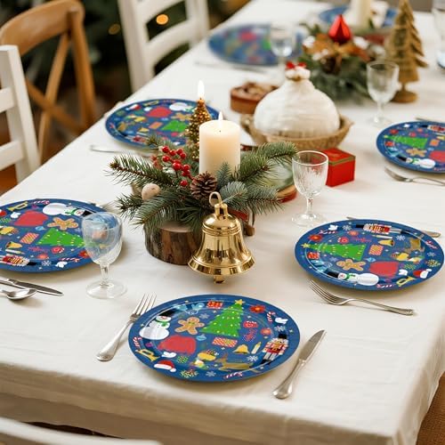 WRAPAHOLIC 25Pcs Christmas Paper Plates - 9 Inch Blue Holiday Party Disposable Plates Decorative Dinner Plates for Christmas Party Tableware Supplies Table Decor - Image 6