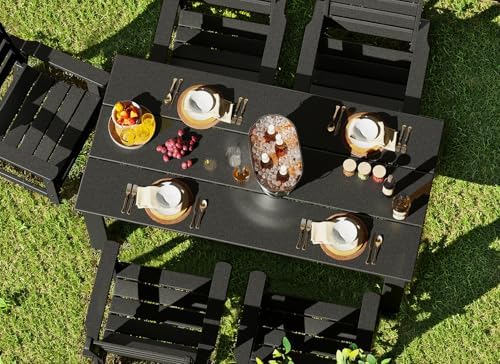GREENVINES 5-piece Outdoor Dining Set, HDPE Table & 4 Chairs, Black - Image 4