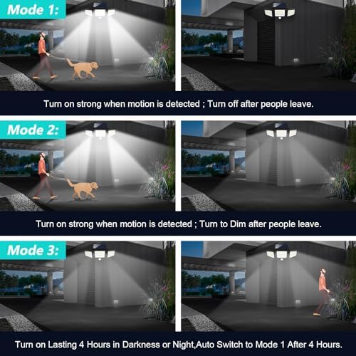 Tuffenough Solar Outdoor Lights 2500LM 210 LED Security Lights with Remote Control,3 Heads Motion Sensor Lights, IP65 Waterproof,270° Wide Angle Flood Wall Lights with 3 Modes(4 Pack) - Image 5
