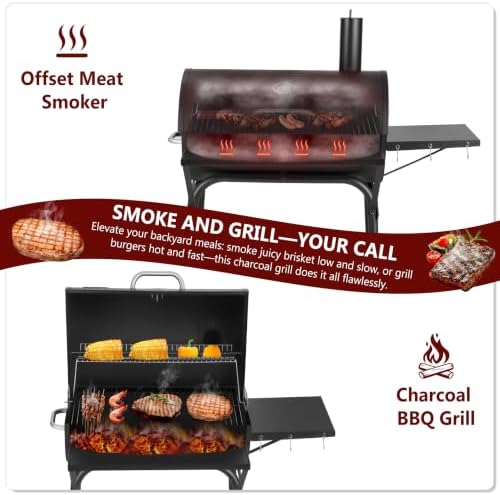 Barrel Charcoal Grill, 554 Sq. In. Large Outdoor BBQ Grill - Image 4